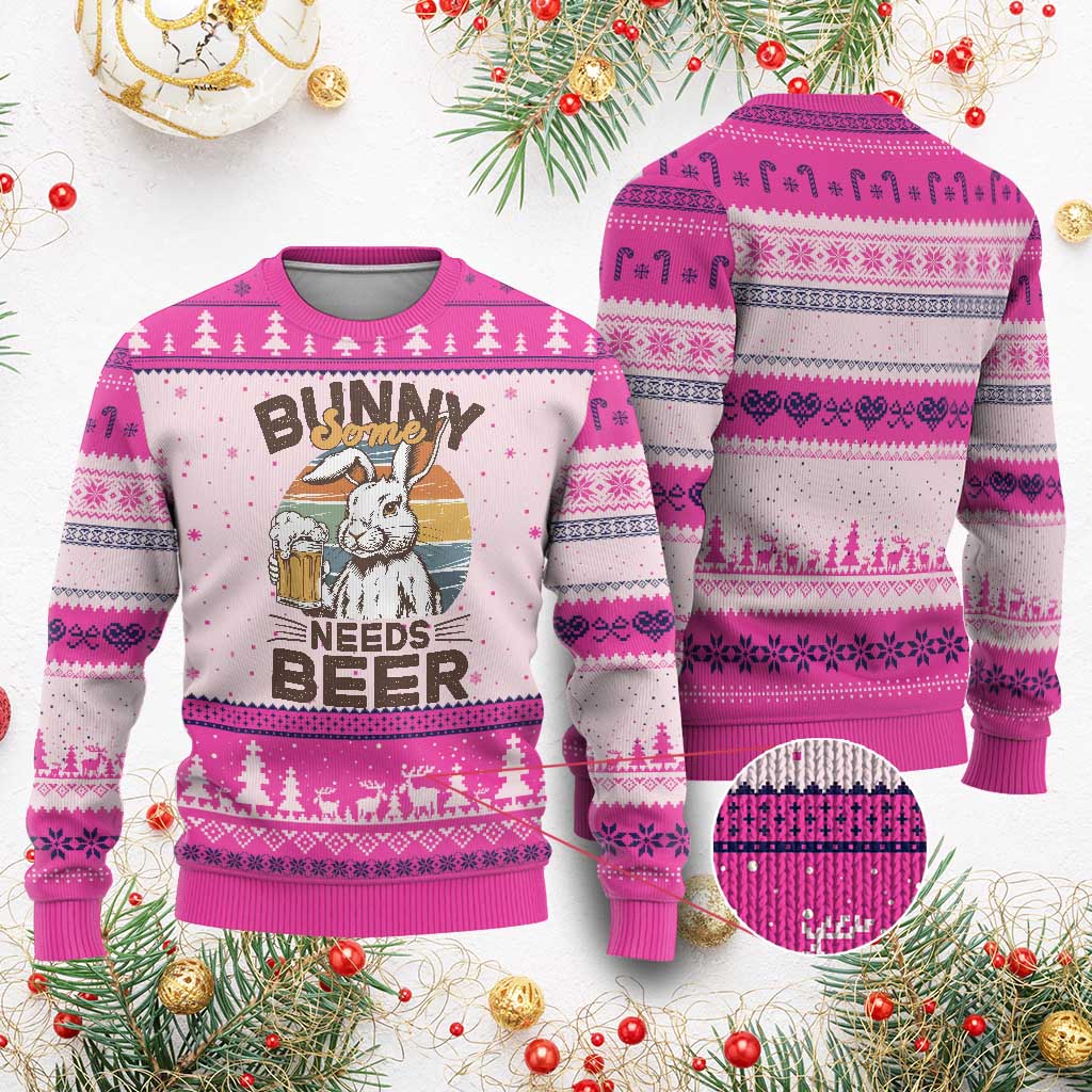 Some Bunny Needs Beer Funny Easter Drinking Humor Ugly Christmas Sweater Retro Rabbit Beer Lover Gift TS02 Hot Pink Print Your Wear