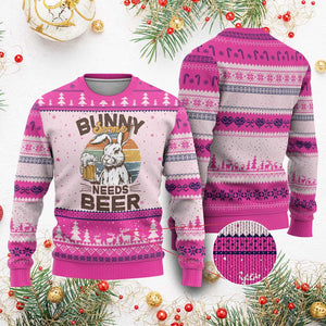 Some Bunny Needs Beer Funny Easter Drinking Humor Ugly Christmas Sweater Retro Rabbit Beer Lover Gift TS02 Hot Pink Print Your Wear