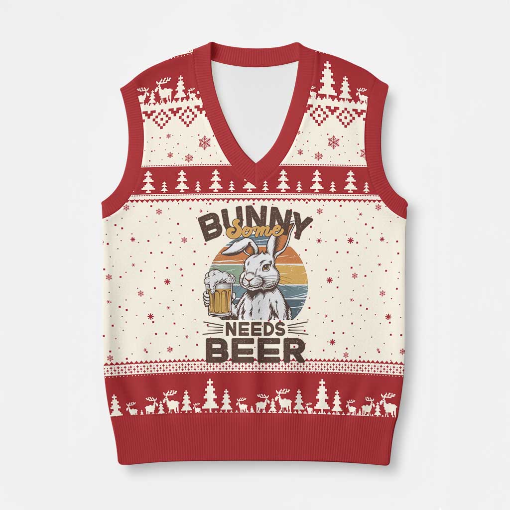 Some Bunny Needs Beer Funny Easter Drinking Humor V-Neck Knit Sweater Vest Retro Rabbit Beer Lover Gift TS02 Beige Red Print Your Wear