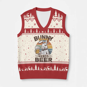 Some Bunny Needs Beer Funny Easter Drinking Humor V-Neck Knit Sweater Vest Retro Rabbit Beer Lover Gift TS02 Beige Red Print Your Wear
