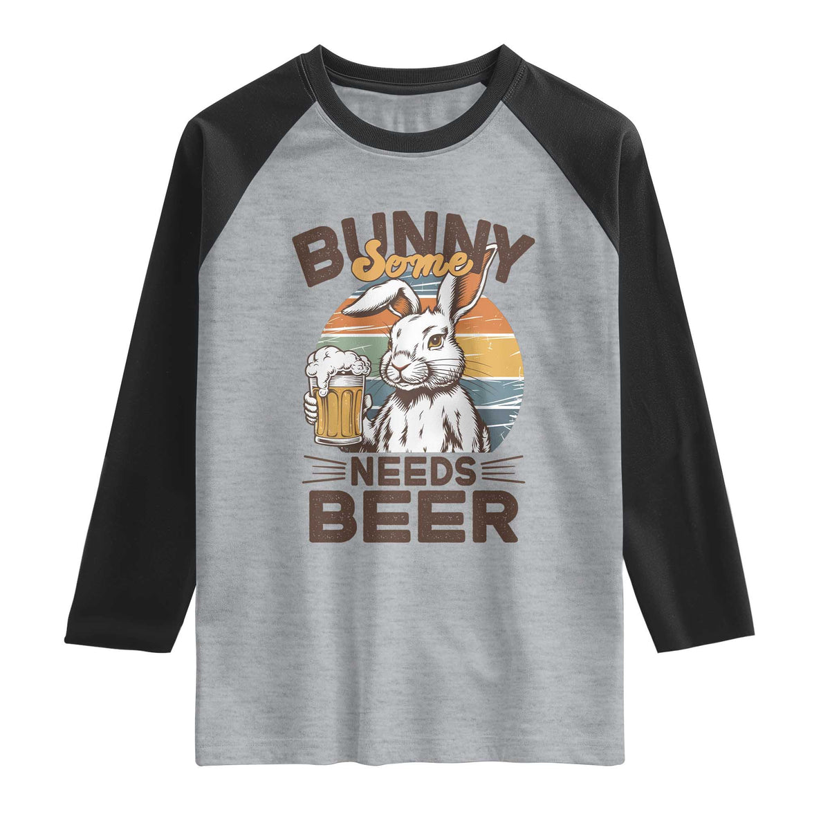 Some Bunny Needs Beer Funny Easter Drinking Humor Raglan Shirt Retro Rabbit Beer Lover Gift TS02 Heather Gray Black Print Your Wear