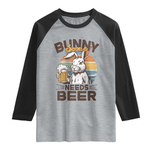 Some Bunny Needs Beer Funny Easter Drinking Humor Raglan Shirt Retro Rabbit Beer Lover Gift TS02 Heather Gray Black Print Your Wear