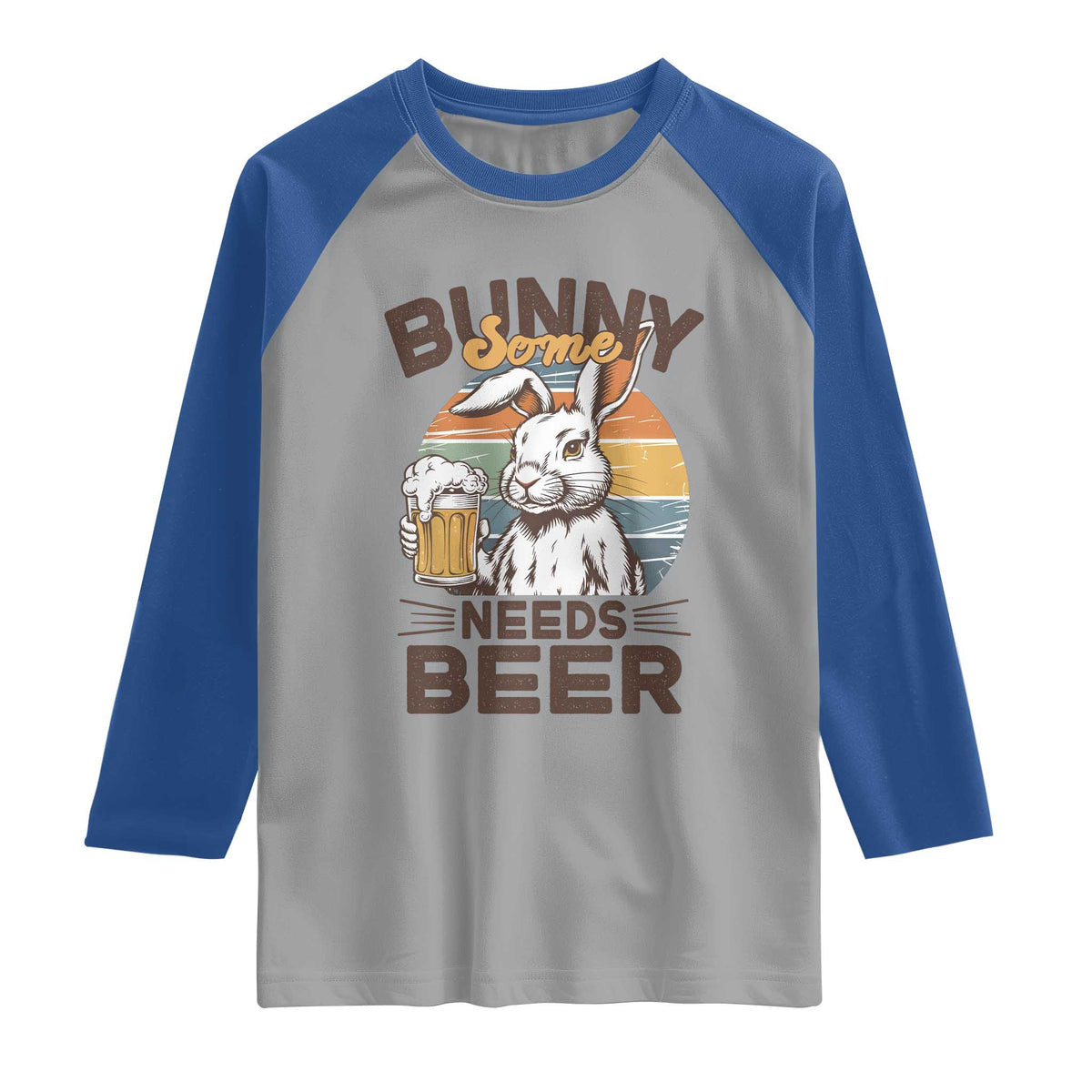 Some Bunny Needs Beer Funny Easter Drinking Humor Raglan Shirt Retro Rabbit Beer Lover Gift TS02 Sport Gray Royal Print Your Wear