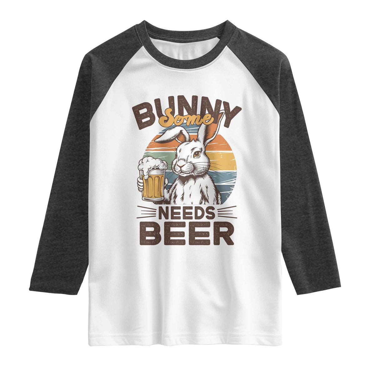 Some Bunny Needs Beer Funny Easter Drinking Humor Raglan Shirt Retro Rabbit Beer Lover Gift TS02 White Heather Charcoal Print Your Wear