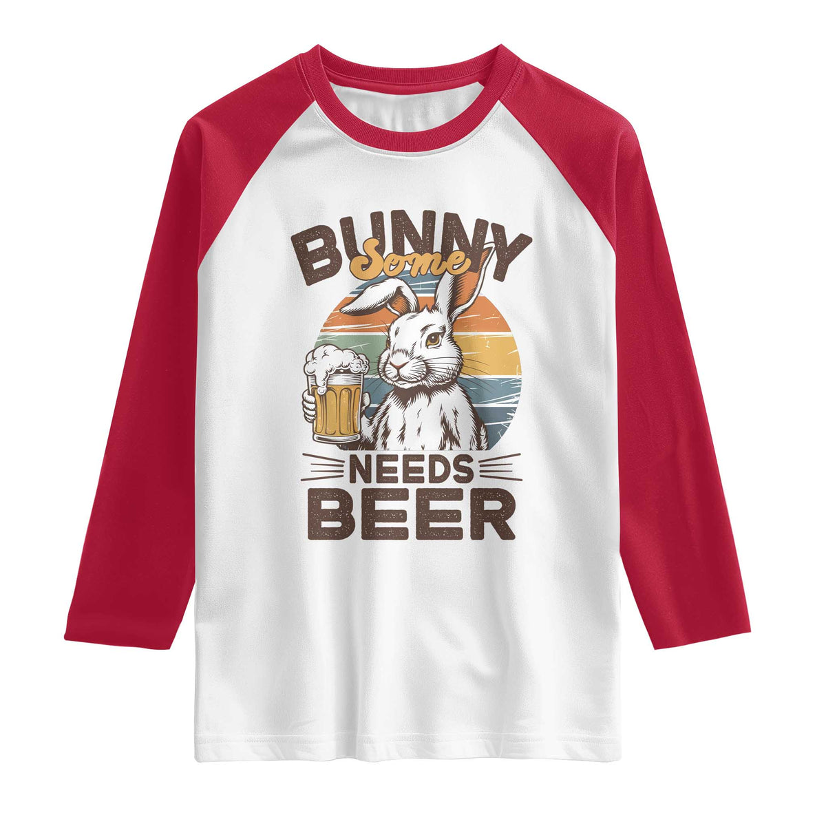 Some Bunny Needs Beer Funny Easter Drinking Humor Raglan Shirt Retro Rabbit Beer Lover Gift TS02 White Red Print Your Wear