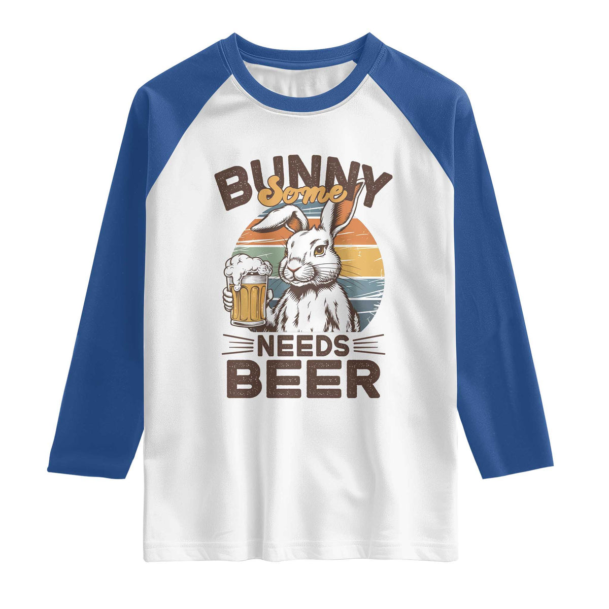 Some Bunny Needs Beer Funny Easter Drinking Humor Raglan Shirt Retro Rabbit Beer Lover Gift TS02 White Royal Print Your Wear