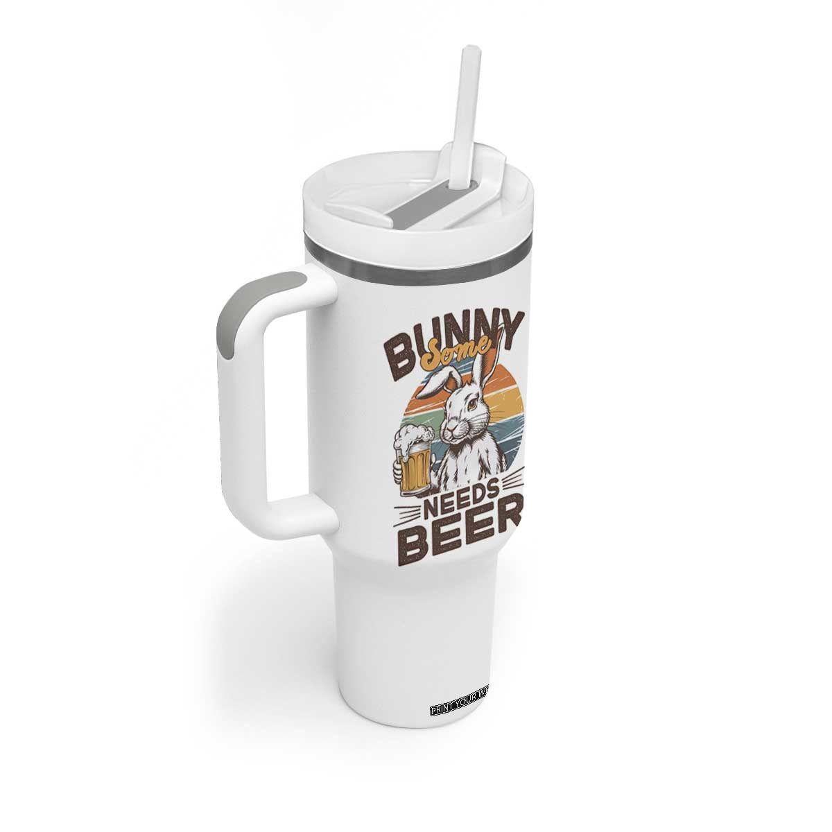 Some Bunny Needs Beer Funny Easter Drinking Humor Tumbler With Handle Retro Rabbit Beer Lover Gift TS02 Print Your Wear