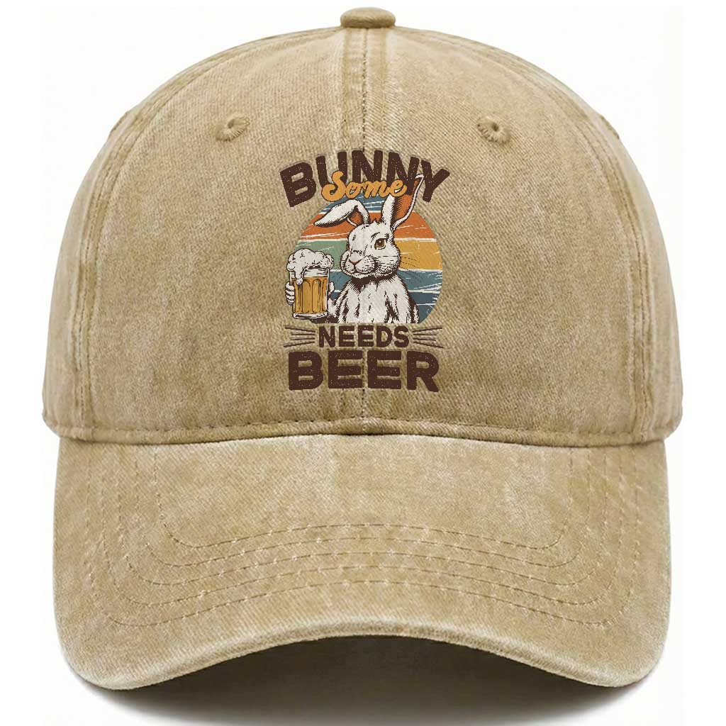 Some Bunny Needs Beer Funny Easter Drinking Humor Washed Cotton Baseball Cap Retro Rabbit Beer Lover Gift TS02 Print Your Wear