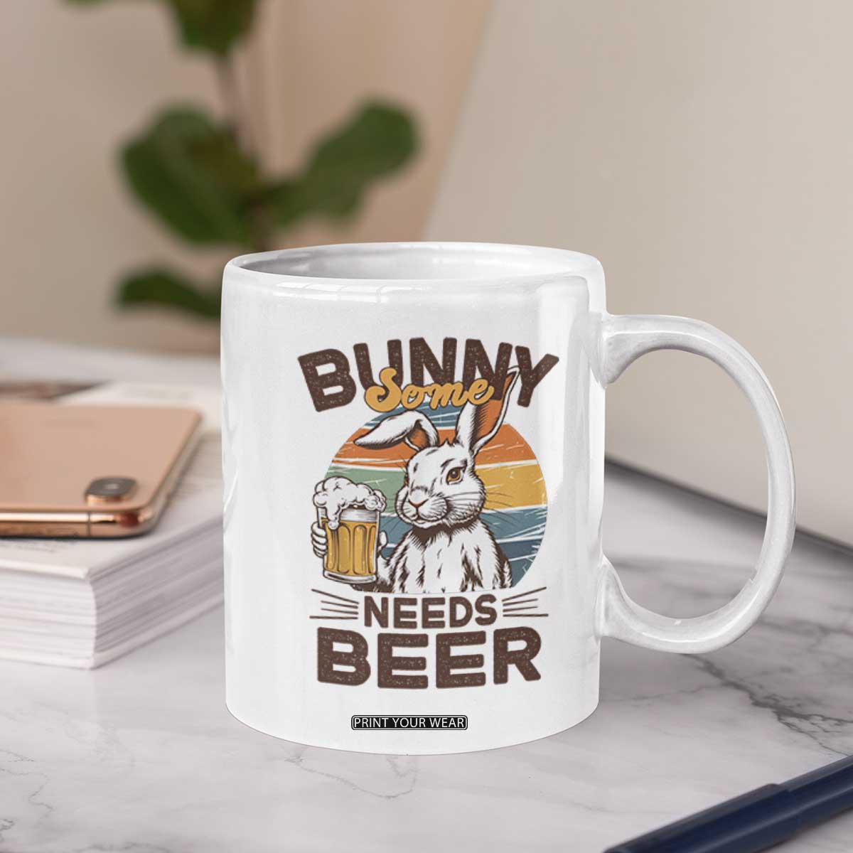 Some Bunny Needs Beer Funny Easter Drinking Humor Coffee Mug Retro Rabbit Beer Lover Gift TS02 Print Your Wear