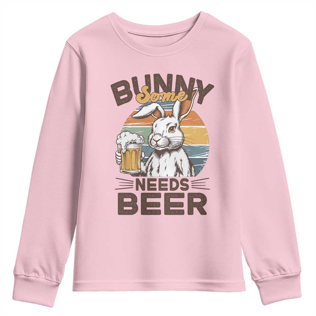 Some Bunny Needs Beer Funny Easter Drinking Humor Youth Sweatshirt Retro Rabbit Beer Lover Gift TS02 Light Pink Print Your Wear