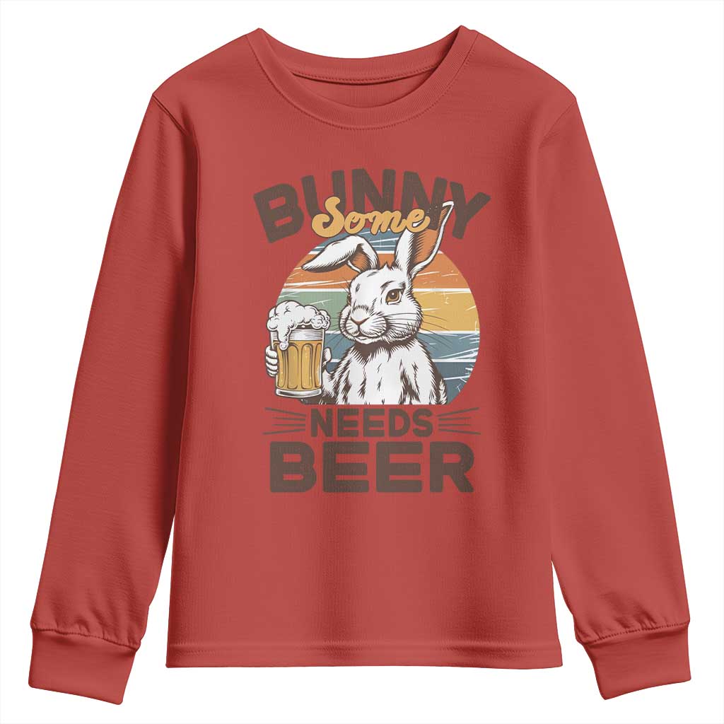 Some Bunny Needs Beer Funny Easter Drinking Humor Youth Sweatshirt Retro Rabbit Beer Lover Gift TS02 Red Print Your Wear