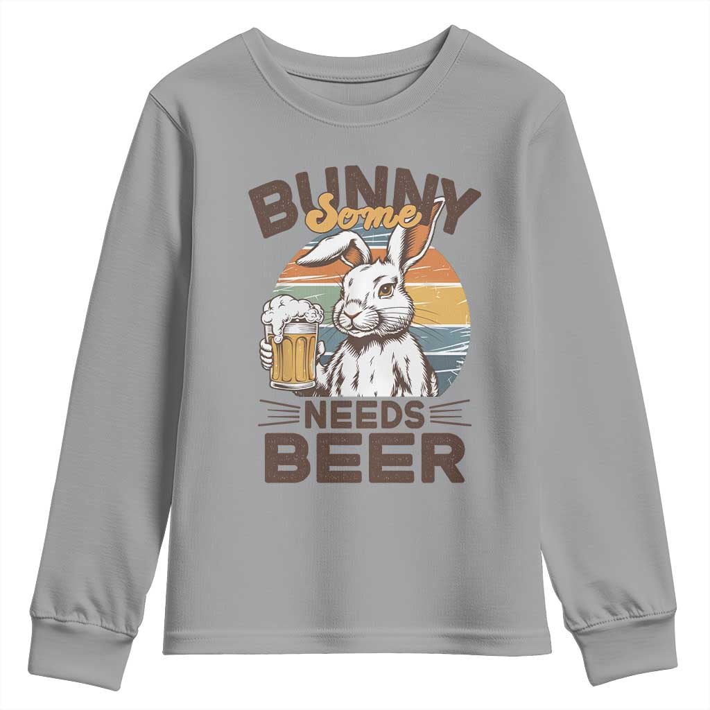 Some Bunny Needs Beer Funny Easter Drinking Humor Youth Sweatshirt Retro Rabbit Beer Lover Gift TS02 Sport Gray Print Your Wear