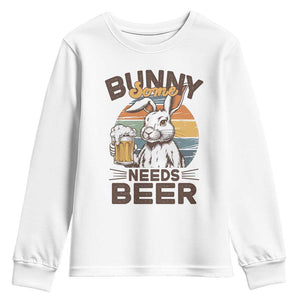 Some Bunny Needs Beer Funny Easter Drinking Humor Youth Sweatshirt Retro Rabbit Beer Lover Gift TS02 White Print Your Wear