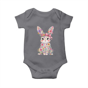Cute Floral Easter Bunny Graphic Baby Onesie Adorable Spring Rabbit with Flowers Pastel Aesthetic Gift TS02 Charcoal Print Your Wear