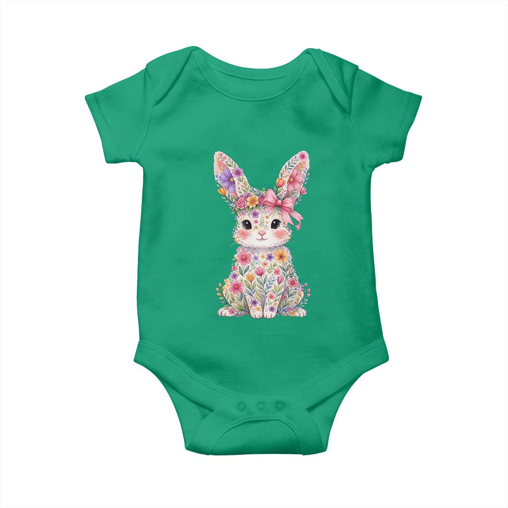 Cute Floral Easter Bunny Graphic Baby Onesie Adorable Spring Rabbit with Flowers Pastel Aesthetic Gift TS02 Irish Green Print Your Wear