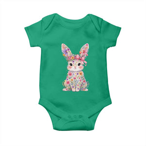 Cute Floral Easter Bunny Graphic Baby Onesie Adorable Spring Rabbit with Flowers Pastel Aesthetic Gift TS02 Irish Green Print Your Wear