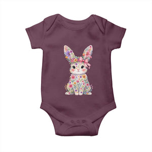 Cute Floral Easter Bunny Graphic Baby Onesie Adorable Spring Rabbit with Flowers Pastel Aesthetic Gift TS02 Maroon Print Your Wear