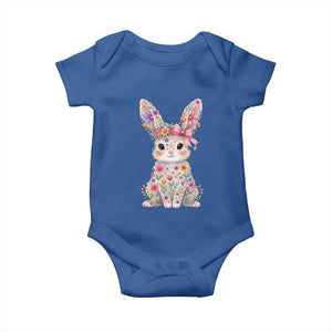 Cute Floral Easter Bunny Graphic Baby Onesie Adorable Spring Rabbit with Flowers Pastel Aesthetic Gift TS02 Royal Blue Print Your Wear