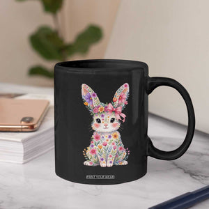 Cute Floral Easter Bunny Graphic Coffee Mug Adorable Spring Rabbit with Flowers Pastel Aesthetic Gift TS02 Print Your Wear