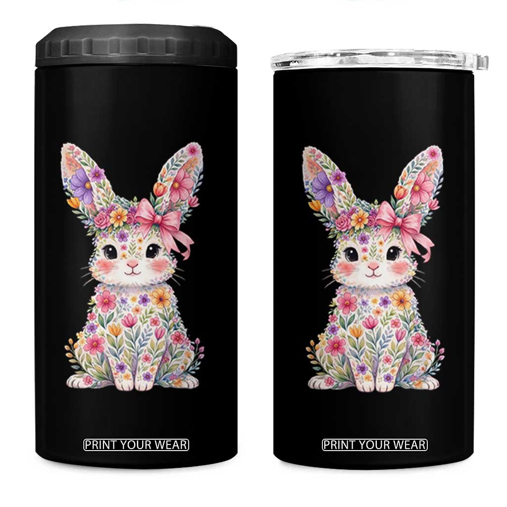 Cute Floral Easter Bunny Graphic 4 in 1 Can Cooler Tumbler Adorable Spring Rabbit with Flowers Pastel Aesthetic Gift TS02 One Size: 16 oz Black Print Your Wear