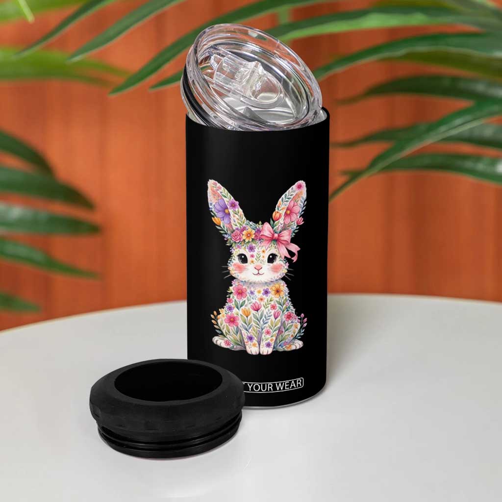 Cute Floral Easter Bunny Graphic 4 in 1 Can Cooler Tumbler Adorable Spring Rabbit with Flowers Pastel Aesthetic Gift TS02 Print Your Wear