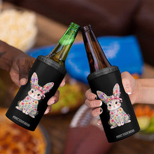 Cute Floral Easter Bunny Graphic 4 in 1 Can Cooler Tumbler Adorable Spring Rabbit with Flowers Pastel Aesthetic Gift TS02 Print Your Wear