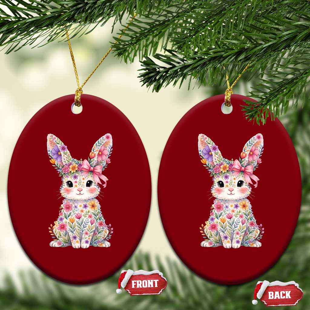 Cute Floral Easter Bunny Graphic Ceramic Ornament Adorable Spring Rabbit with Flowers Pastel Aesthetic Gift TS02 Print Your Wear