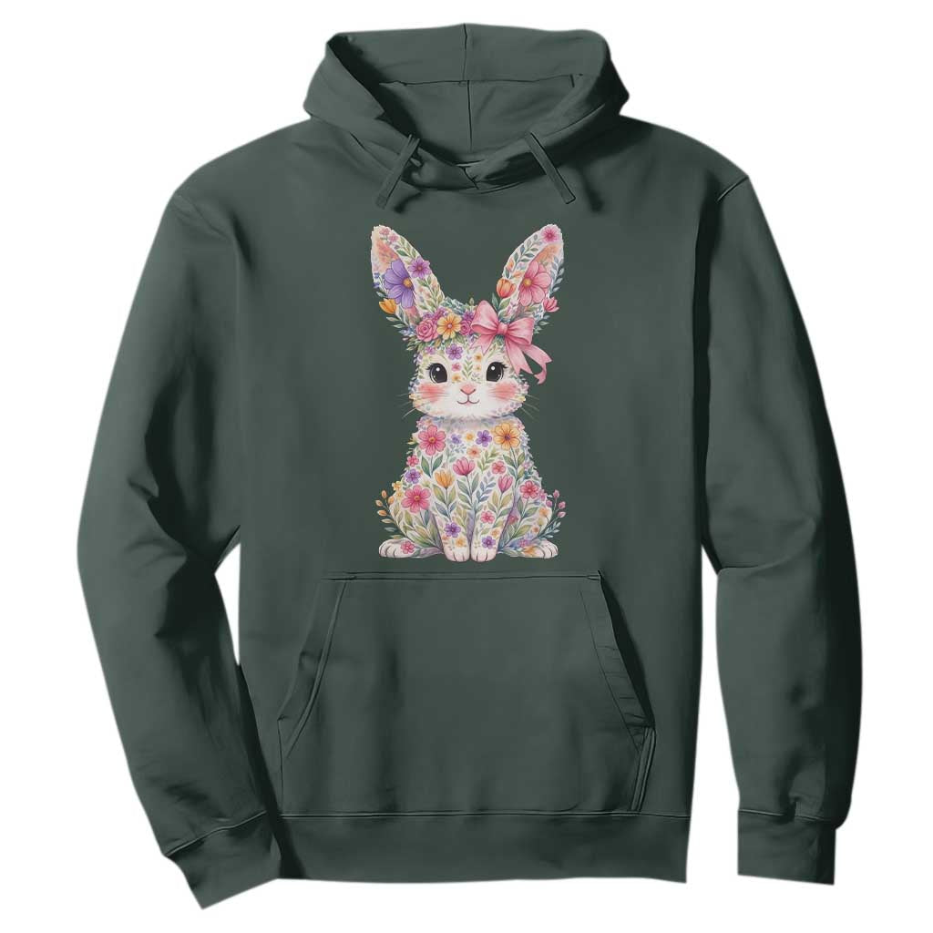 Cute Floral Easter Bunny Graphic Hoodie Adorable Spring Rabbit with Flowers Pastel Aesthetic Gift TS02 Dark Forest Green Print Your Wear