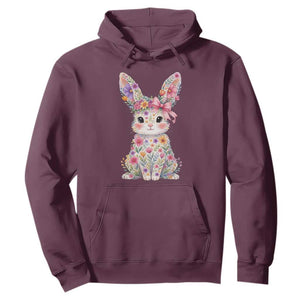 Cute Floral Easter Bunny Graphic Hoodie Adorable Spring Rabbit with Flowers Pastel Aesthetic Gift TS02 Maroon Print Your Wear
