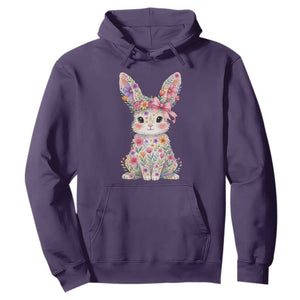 Cute Floral Easter Bunny Graphic Hoodie Adorable Spring Rabbit with Flowers Pastel Aesthetic Gift TS02 Purple Print Your Wear