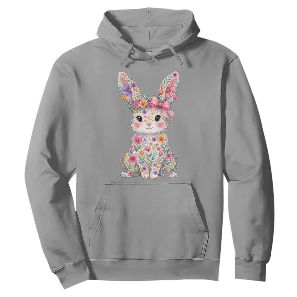 Cute Floral Easter Bunny Graphic Hoodie Adorable Spring Rabbit with Flowers Pastel Aesthetic Gift TS02 Sport Gray Print Your Wear