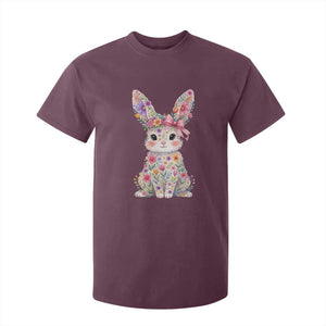Cute Floral Easter Bunny Graphic T Shirt For Kid Adorable Spring Rabbit with Flowers Pastel Aesthetic Gift TS02 Maroon Print Your Wear