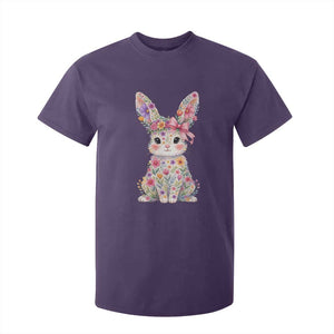 Cute Floral Easter Bunny Graphic T Shirt For Kid Adorable Spring Rabbit with Flowers Pastel Aesthetic Gift TS02 Purple Print Your Wear