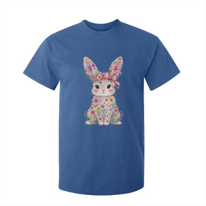 Cute Floral Easter Bunny Graphic T Shirt For Kid Adorable Spring Rabbit with Flowers Pastel Aesthetic Gift TS02 Royal Blue Print Your Wear