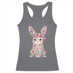 Cute Floral Easter Bunny Graphic Racerback Tank Top Adorable Spring Rabbit with Flowers Pastel Aesthetic Gift TS02 Charcoal Print Your Wear
