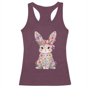 Cute Floral Easter Bunny Graphic Racerback Tank Top Adorable Spring Rabbit with Flowers Pastel Aesthetic Gift TS02 Maroon Print Your Wear