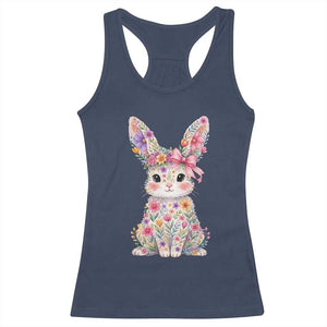 Cute Floral Easter Bunny Graphic Racerback Tank Top Adorable Spring Rabbit with Flowers Pastel Aesthetic Gift TS02 Navy Print Your Wear