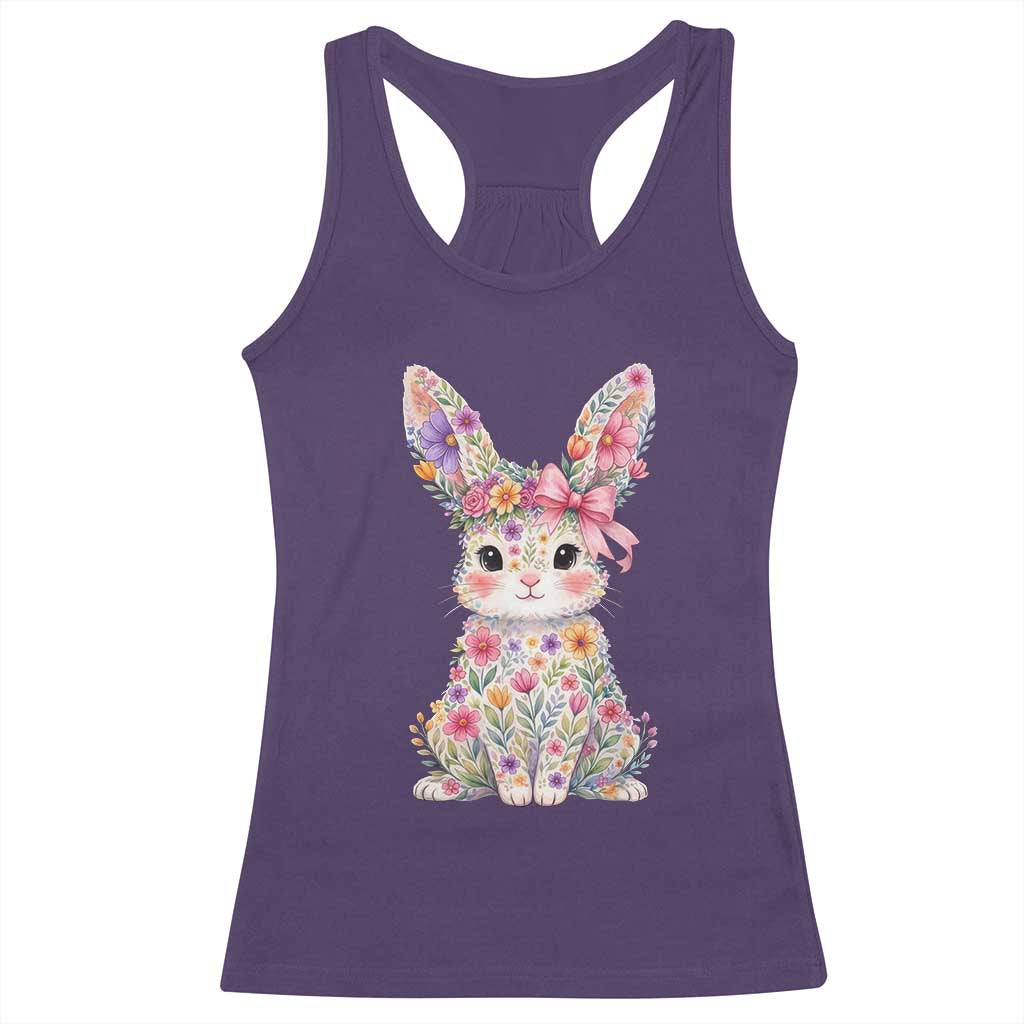 Cute Floral Easter Bunny Graphic Racerback Tank Top Adorable Spring Rabbit with Flowers Pastel Aesthetic Gift TS02 Purple Print Your Wear