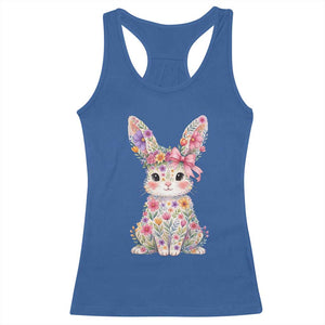 Cute Floral Easter Bunny Graphic Racerback Tank Top Adorable Spring Rabbit with Flowers Pastel Aesthetic Gift TS02 Royal Blue Print Your Wear
