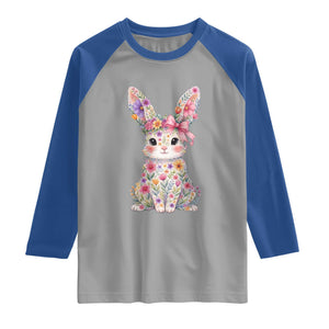 Cute Floral Easter Bunny Graphic Raglan Shirt Adorable Spring Rabbit with Flowers Pastel Aesthetic Gift TS02 Sport Gray Royal Print Your Wear