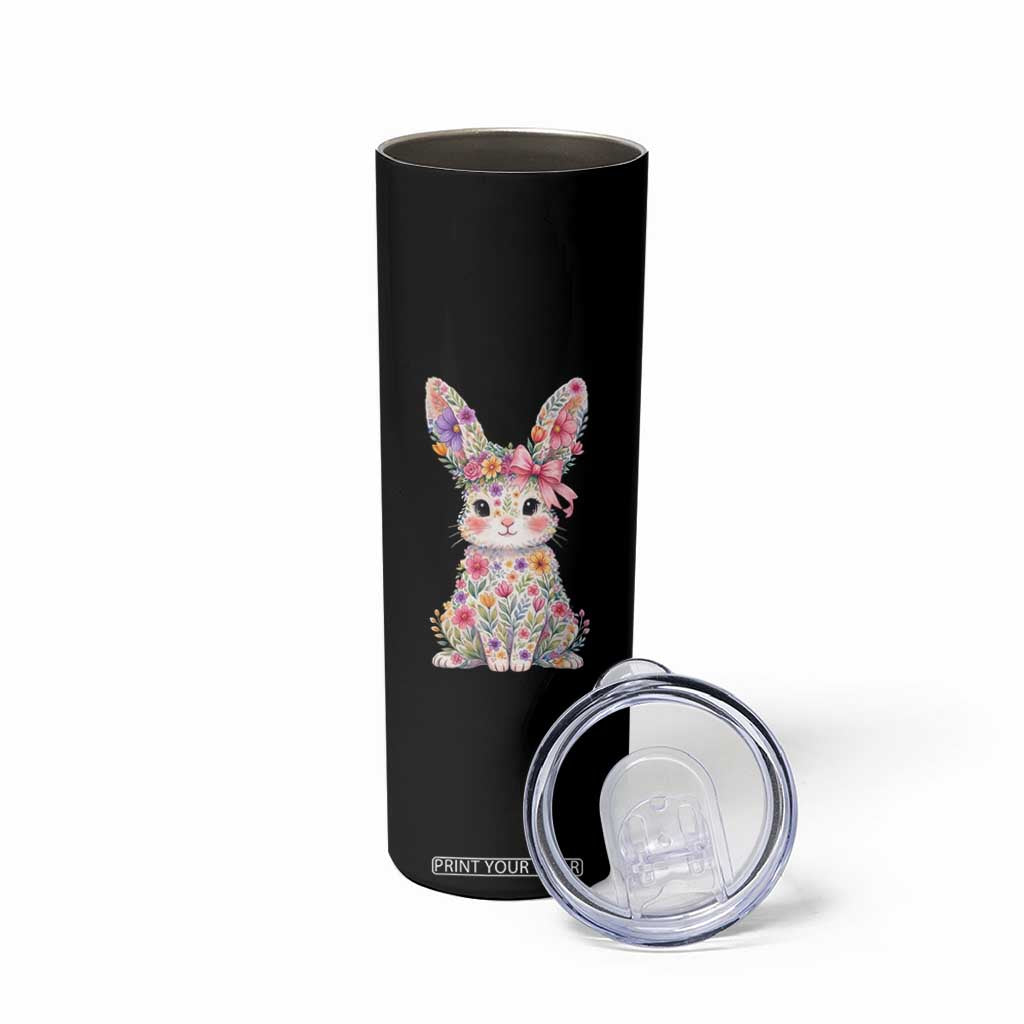 Cute Floral Easter Bunny Graphic Skinny Tumbler Adorable Spring Rabbit with Flowers Pastel Aesthetic Gift TS02 Print Your Wear