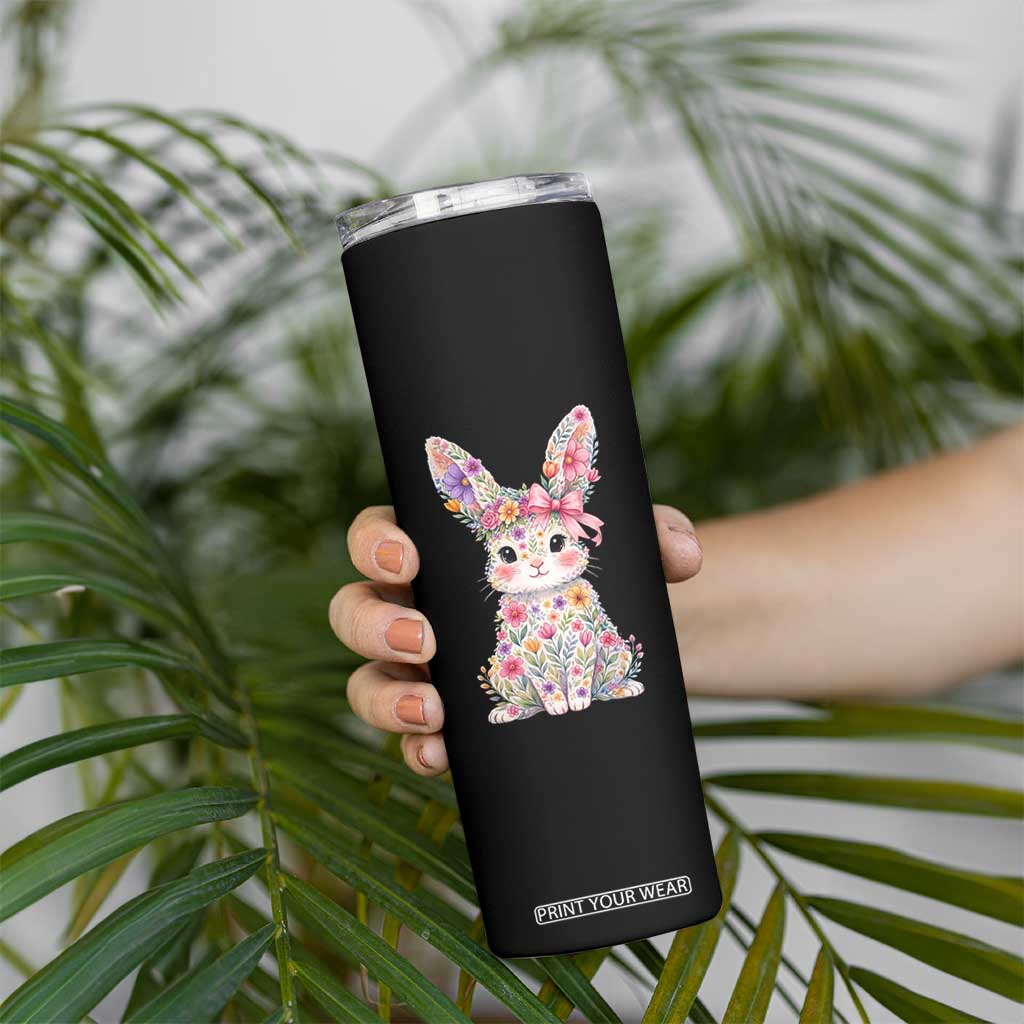 Cute Floral Easter Bunny Graphic Skinny Tumbler Adorable Spring Rabbit with Flowers Pastel Aesthetic Gift TS02 Print Your Wear