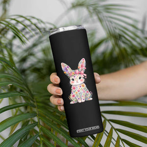 Cute Floral Easter Bunny Graphic Skinny Tumbler Adorable Spring Rabbit with Flowers Pastel Aesthetic Gift TS02 Print Your Wear