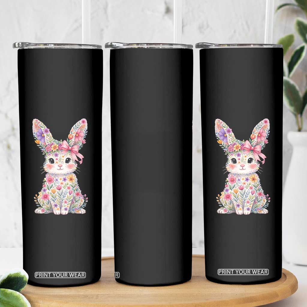 Cute Floral Easter Bunny Graphic Skinny Tumbler Adorable Spring Rabbit with Flowers Pastel Aesthetic Gift TS02 Print Your Wear