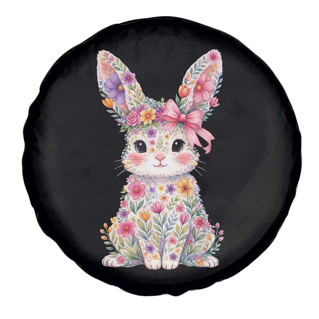Cute Floral Easter Bunny Graphic Spare Tire Cover Adorable Spring Rabbit with Flowers Pastel Aesthetic Gift TS02 Print Your Wear