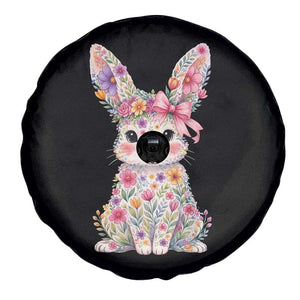 Cute Floral Easter Bunny Graphic Spare Tire Cover Adorable Spring Rabbit with Flowers Pastel Aesthetic Gift TS02 Print Your Wear