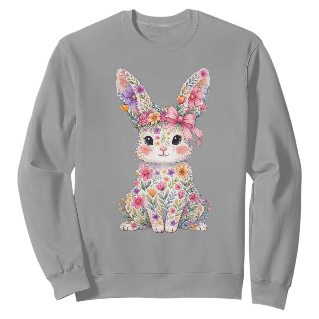 Cute Floral Easter Bunny Graphic Sweatshirt Adorable Spring Rabbit with Flowers Pastel Aesthetic Gift TS02 Sport Gray Print Your Wear