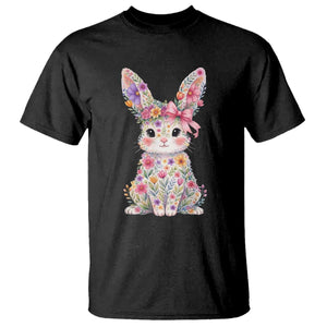 Cute Floral Easter Bunny Graphic T Shirt Adorable Spring Rabbit with Flowers Pastel Aesthetic Gift TS02 Black Print Your Wear