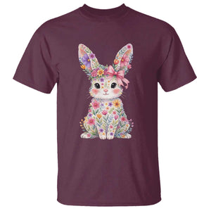 Cute Floral Easter Bunny Graphic T Shirt Adorable Spring Rabbit with Flowers Pastel Aesthetic Gift TS02 Maroon Print Your Wear
