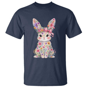 Cute Floral Easter Bunny Graphic T Shirt Adorable Spring Rabbit with Flowers Pastel Aesthetic Gift TS02 Navy Print Your Wear